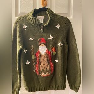 Christmas dark green sweater with santa